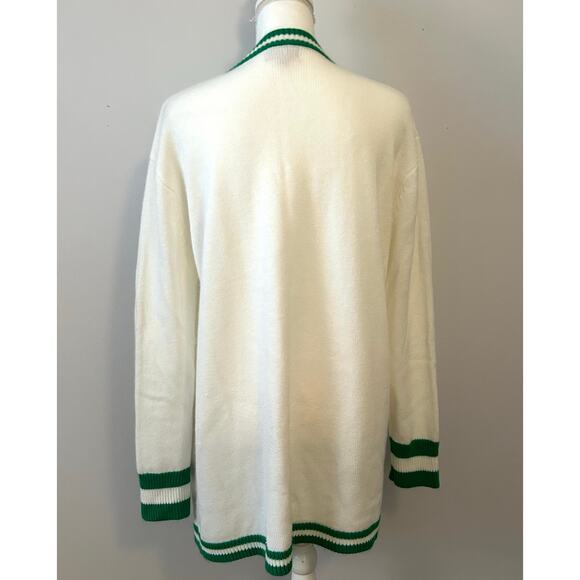 Show Me Your MuMu Green and White Cardigan Duster Academia Vibrant Size Large - Picture 4 of 8